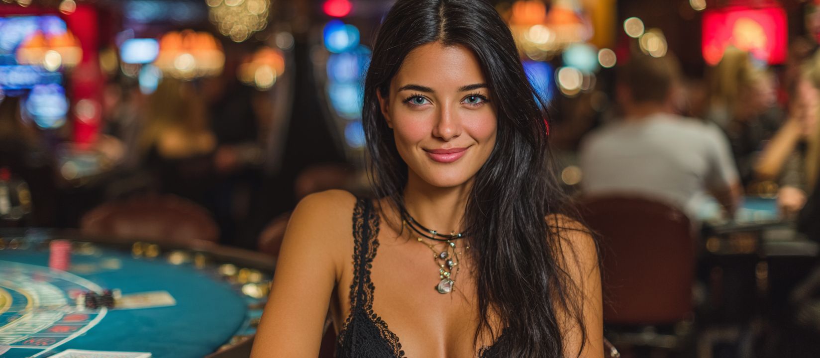 Enter the World of 4999 BET Casino Now Smiling woman in glamorous outfit posing near a roulette wheel, symbolizing the luxury of 4999 BET online casino