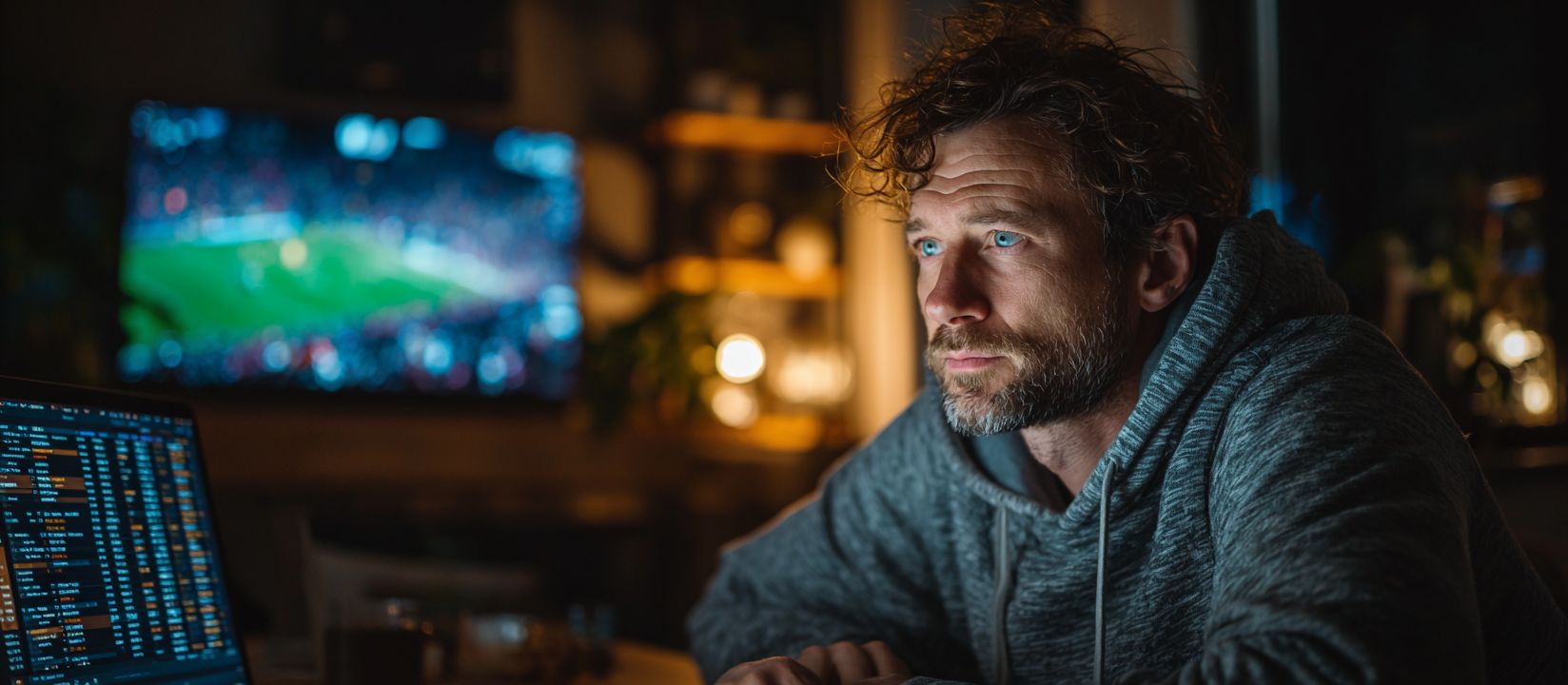 Bet on Sports Live at 4999 BET Today Man watching live basketball on screen while placing bets online at 4999 BET sports betting platform